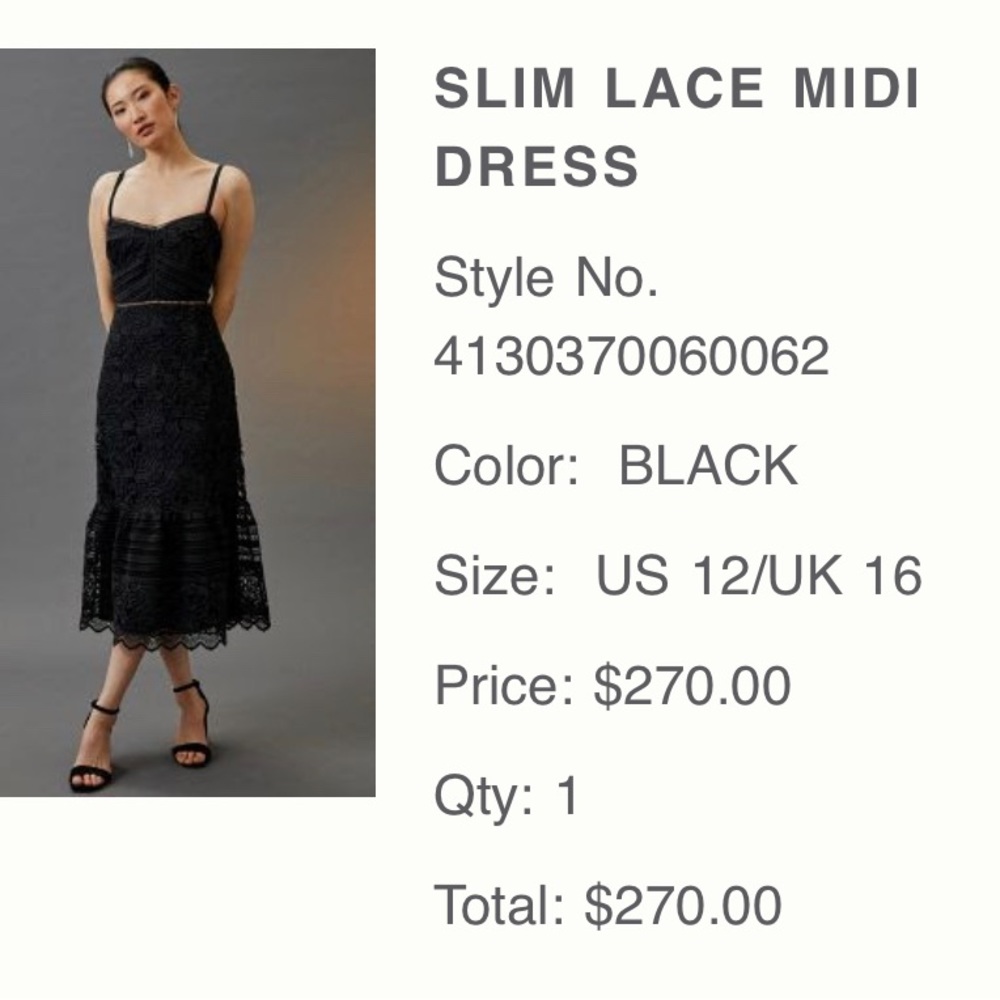 Anthropologie Slim Lace Midi Dress